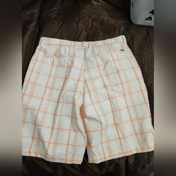 Men's White and Orange Plaid Golf Shorts, Size 34 - Picture 1 of 6